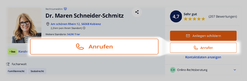 Anruffunktion im anwalt.de-Profil